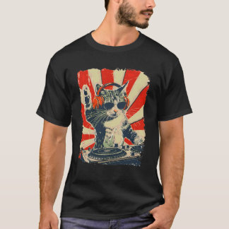 Lustige DJ-Katze mit Kopfhörern Retro-Musikliebhab T-Shirt