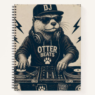 Lustige DJ-Tier-Retro-EDM-Plattenspieler-Illustrat Notizbuch