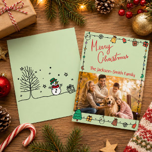 Lustige Doodle-Familienfoto-Weihnachtskarte Einladung