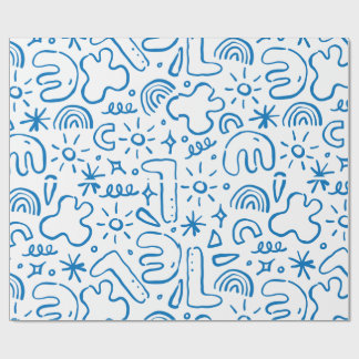 lustige Doodle-Zeichnungen, navy, pastellblau und  Geschenkpapier