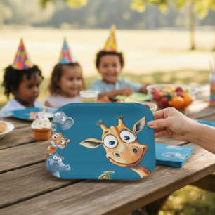 Lustige Dschungeltiere Geburtstagsfeier Papier Pappteller