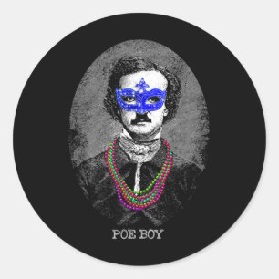 Lustige Edgar Allan Poe Mardi Gras Mashup Runder Aufkleber