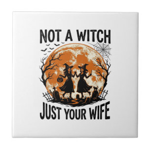 Lustige Ehefrau Halloween Vintage Hexe Mond Design Fliese