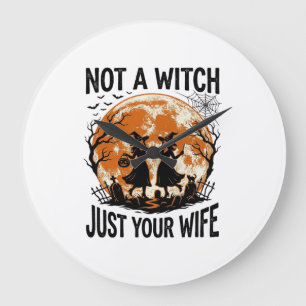 Lustige Ehefrau Halloween Vintage Hexe Mond Design Große Wanduhr