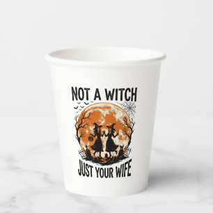 Lustige Ehefrau Halloween Vintage Hexe Mond Design Pappbecher