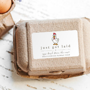 Lustige Eierkartons-Etikette "Just Got Laid" Farm-