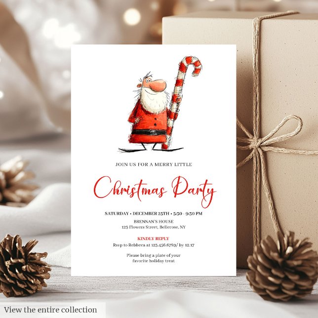 Lustige eigenartige Santa-Handschrift-Party-Einlad Einladung (Funny Quirky Santa Hand-Lettered Party Invite)