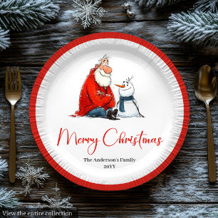 Lustige Eigenartige Wasserfarbe Weihnachtsmann Wei Pappteller