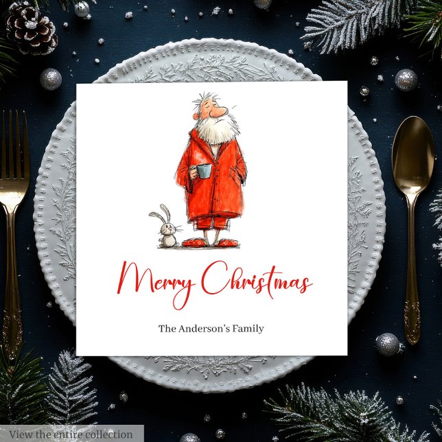 Lustige eigenartige Wasserfarbe Weihnachtsmann Wei Serviette (Funny Quirky Watercolor Santa Christmas Napkins)