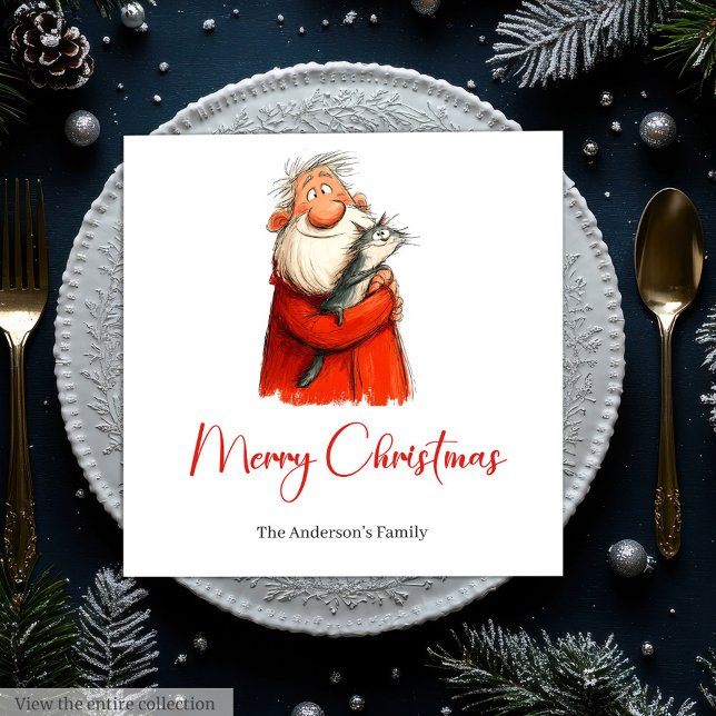 Lustige eigenartige Weihnachtsmann-Wasserfarbe-Fei Serviette (Funny Quirky Santa Watercolor Holiday Napkins)