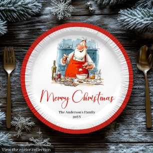 Lustige eigenartige Weihnachtsmann-Wasserfarben-Fe Pappteller