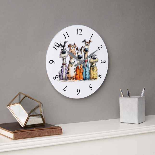 Lustige eigenwillige Hunde Große Wanduhr (Büro)