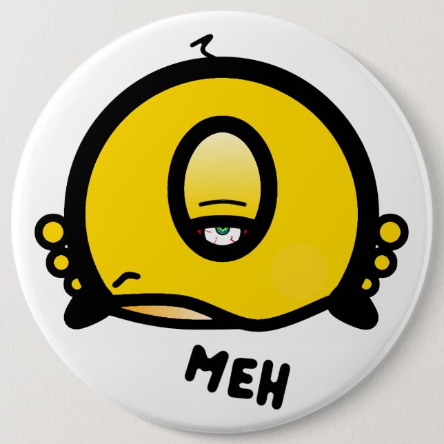 Lustige Einäugige Cartoon-„Meh“ Button (Vorderseite)