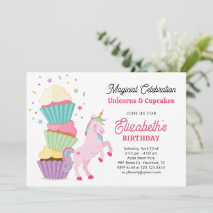 Lustige Einhorn-Cupcakes-Festliche Geburtstagseinl Einladung