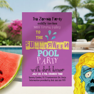 Lustige Einladung zur Sommerween-Zombie-Poolparty