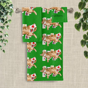 Lustige Einsiedlerkarte Orange Tabby-Kat Spielkart Badhandtuch Set