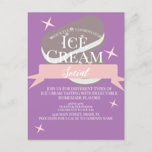 Lustige Eiscreme-Party Flyer Einladung Lila Postkarte