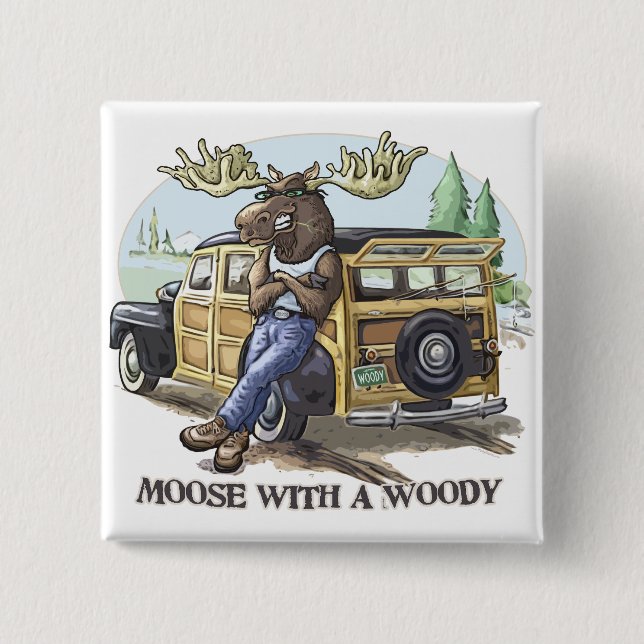 Lustige Elche mit einem Woody durch Mudge Studios Button (Vorderseite)