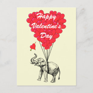 Lustige Elefant- und Liebeherz Valentines Feiertagspostkarte