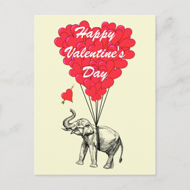 Lustige Elefant- und Liebeherz Valentines Feiertagspostkarte (Vorderseite)