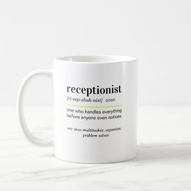 Lustige Empfangsmitarbeiter-Definition Geschenk Kaffeetasse (Links)