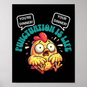 Lustige englische Grammatikprobleme Hühner Interpu Poster