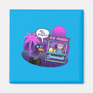 Lustige Ente am Limonadenstand fragt Gs Magnet