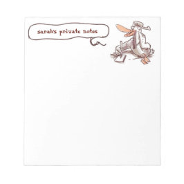 lustige Ente, die auf dem Cartoon liegt Notizblock