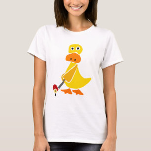 Lustige Ente, die Golf-Primitiv-Kunst spielt T-Shirt