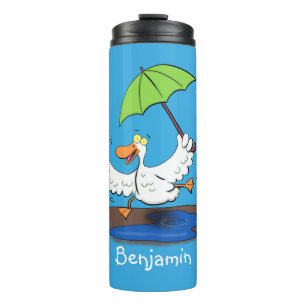 Lustige Ente mit Regenschirm Tanz-Cartoon Thermosbecher