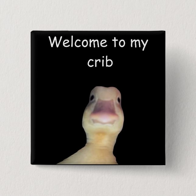Lustige Enten-Meme – „Willkommen in meiner Bude“ S Button (Vorderseite)