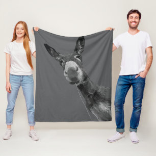 Lustige Esel Graustufen-Porträt-Kunst Fleecedecke
