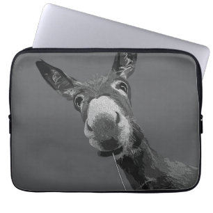 Lustige Esel Graustufen-Porträt-Kunst Laptopschutzhülle