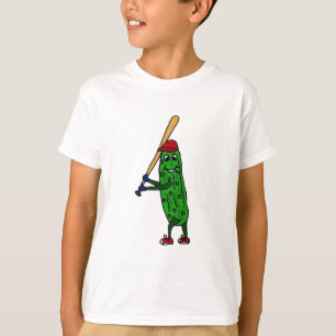 Lustige Essiggurke, die Baseball-Cartoon spielt T-Shirt
