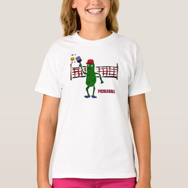 Lustige Essiggurke, die Pickleball mit Nettokunst T-Shirt (Vorderseite)