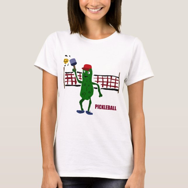 Lustige Essiggurke, die Pickleball mit Nettokunst T-Shirt (Vorderseite)