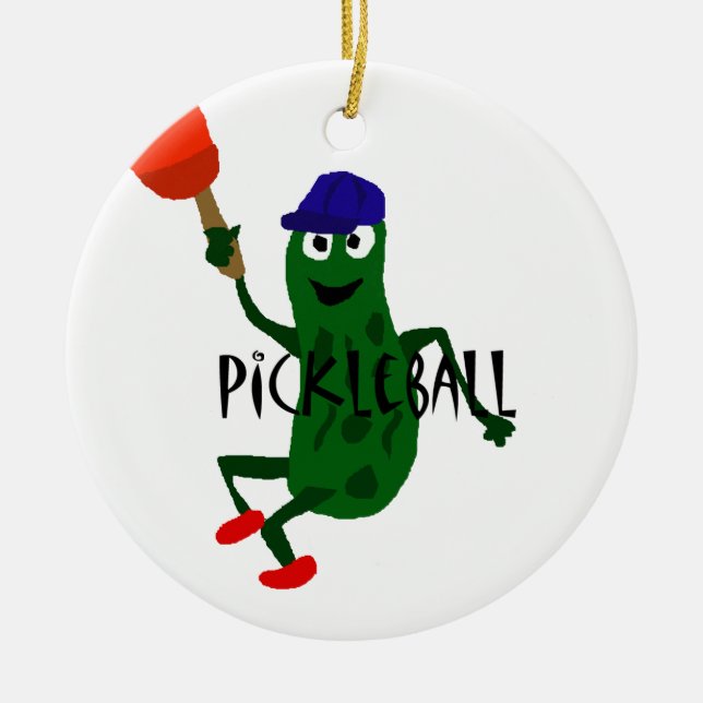 Lustige Essiggurke, die Pickleball spielt Keramik Ornament (Vorne)