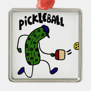 Lustige Essiggurke, die Pickleball spielt Silbernes Ornament