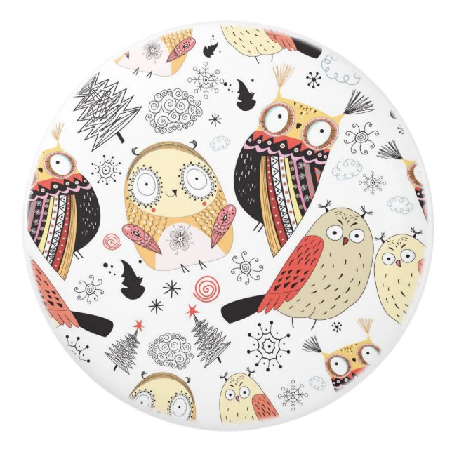 Lustige Eule der Beschaffenheit Keramikknauf (Vorderseite)