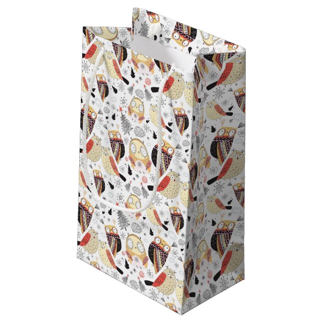 Lustige Eule der Beschaffenheit Kleine Geschenktüte (Rückseite Schrägansicht)