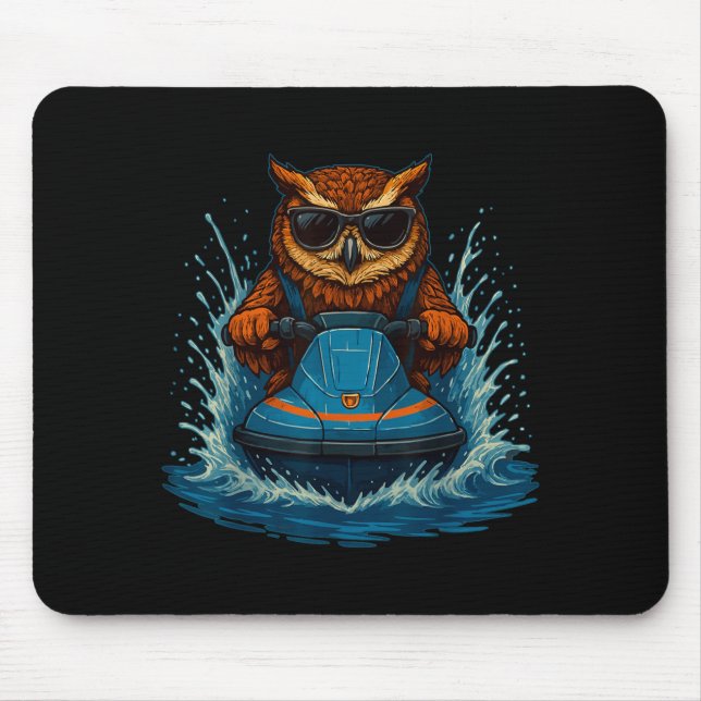 Lustige Eule mit Sonnenbrille Tier Jet Ski Fahrer  Mousepad (Vorne)