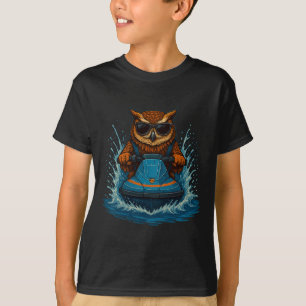 Lustige Eule mit Sonnenbrille Tier Jet Ski Fahrer T-Shirt