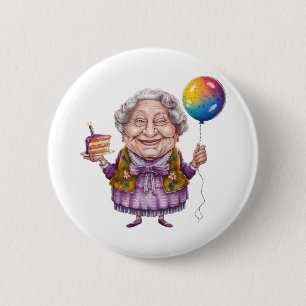 Lustige Fahrrad-Oma-Geburtstagsfeier-Kunst Button