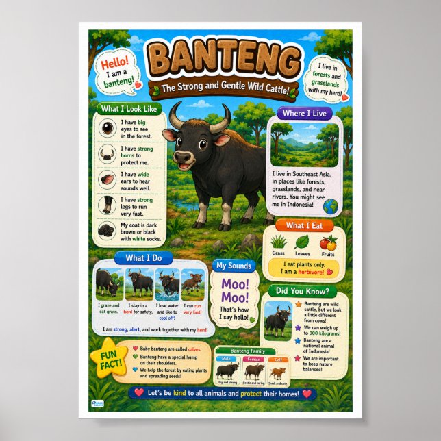 Lustige Fakten über Banteng für Kinder Poster (Vorne)