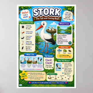 Lustige Fakten über den Storch für Kinder Poster