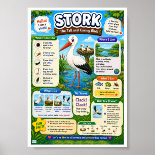 Lustige Fakten über den Storch für Kinder Poster