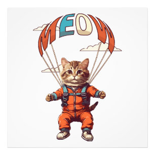 Lustige Fallschirmspringende Katze Fotodruck