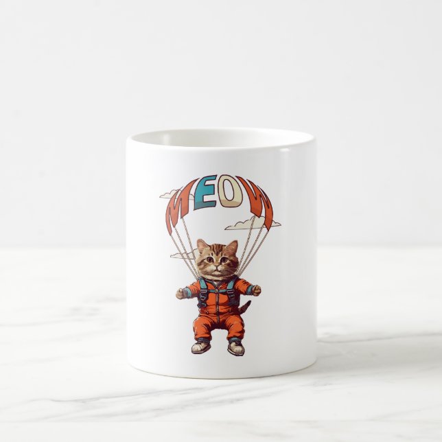 Lustige Fallschirmspringende Katze Kaffeetasse (Mittel)