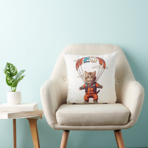 Lustige Fallschirmspringende Katze Kissen