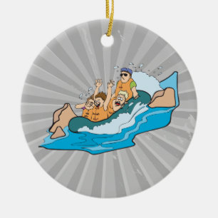 Lustige Familie beim Wildwasser-Rafting-Cartoon Keramikornament